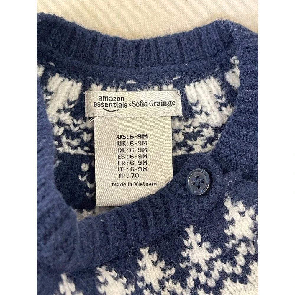 Amazon Essentials Sofia Grainge Reindeer Fair Isle Knit Sweater Pants Set 6-9M